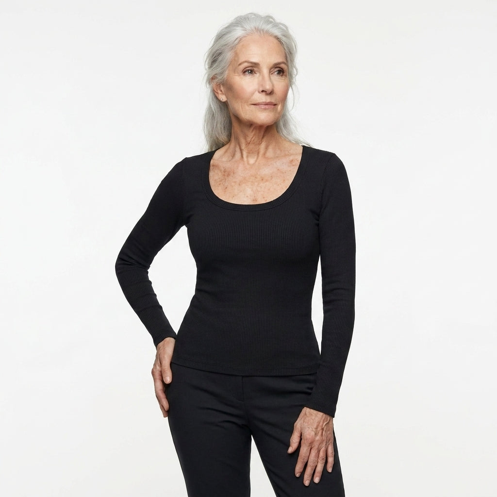 Long-sleeved ribbed top with built-in bra