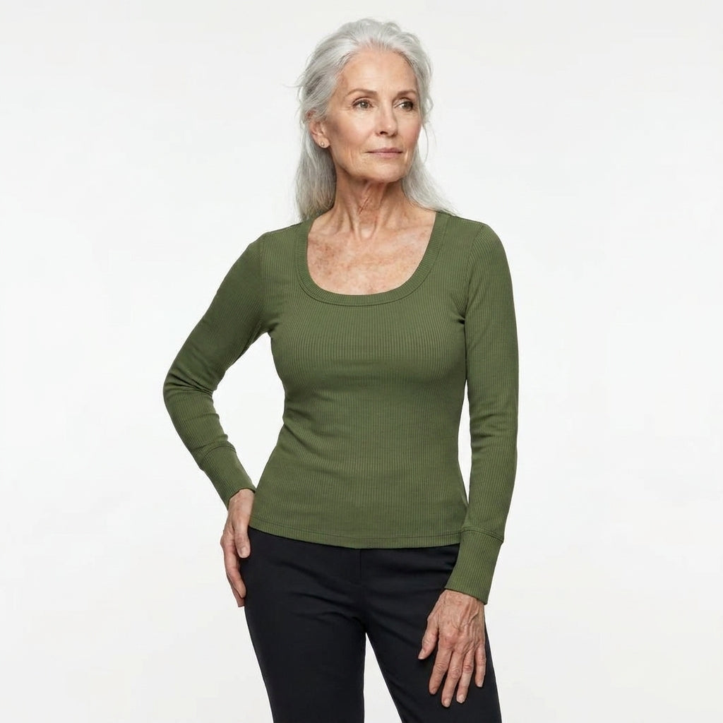 Diane's Long-Sleeved Ribbed Top with Built-In Bra