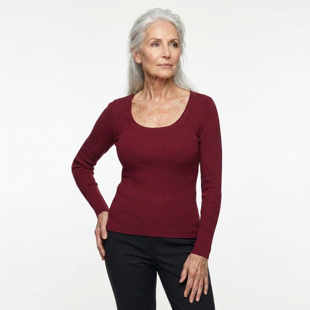 Diane's Long-Sleeved Ribbed Top with Built-In Bra