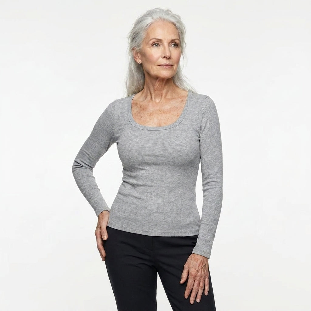 Diane's Long-Sleeved Ribbed Top with Built-In Bra
