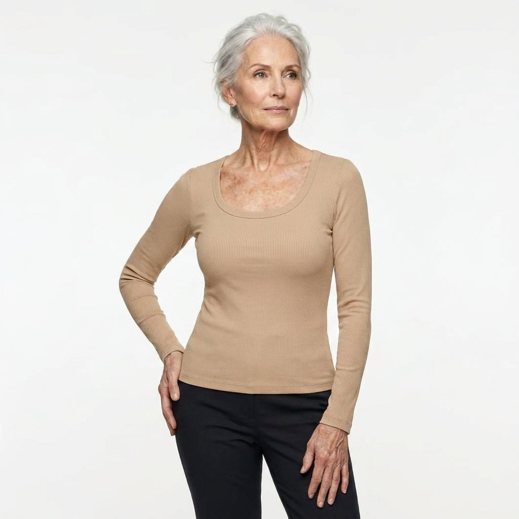 Diane's Long-Sleeved Ribbed Top with Built-In Bra